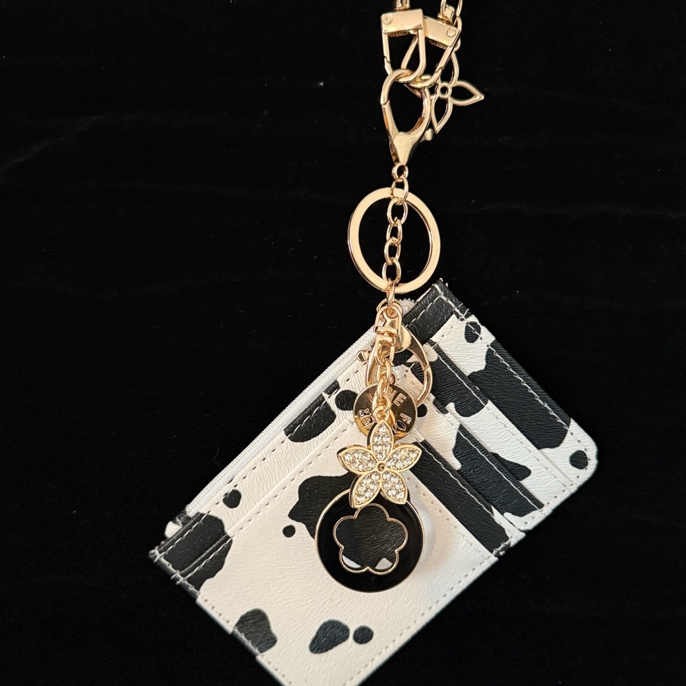 Cow Print Card Holder with Gold Accents